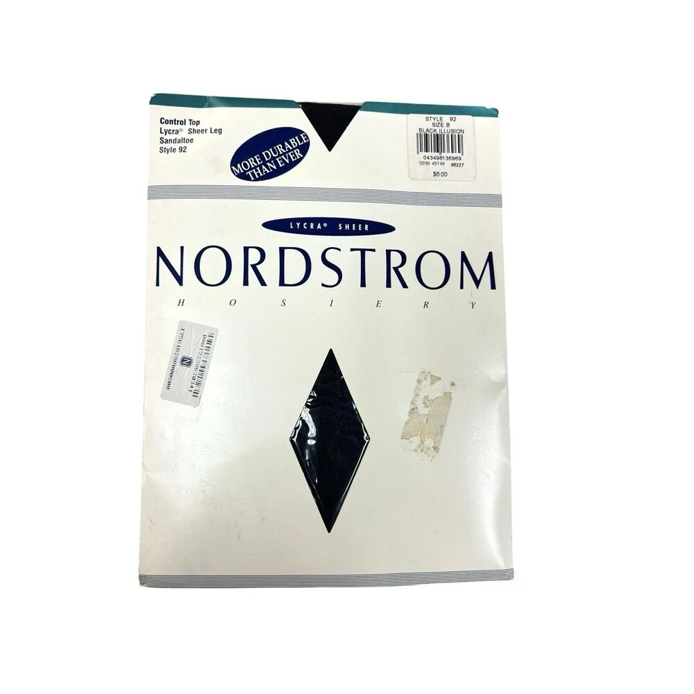 Nordstrom Vintage Sheer To Waist Lycra Hosiery Style 92 Black Illusion Sz B NEW